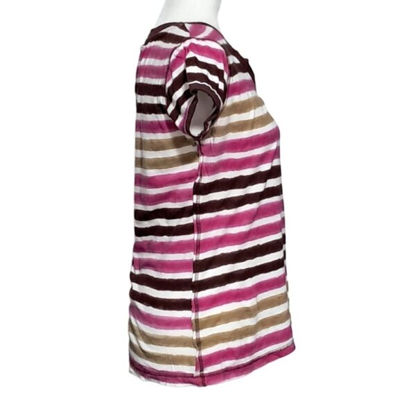 Rue21 Women's Striped V-Neck Short Sleeve Tee - XL - Pink Brown Beige - Picture 7 of 10